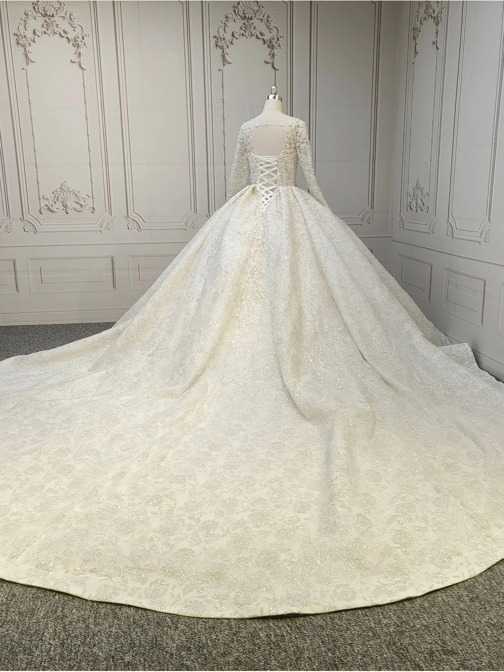 London Times Ivory Lace Ball Gown Wedding Dress
